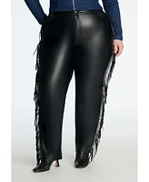 Eloquii Women's Plus Faux Leather Pant With Fringe