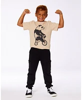 Deux par Toddler Boys Organic Cotton Graphic Tee Black Panda On Beige Background - Toddler|Child