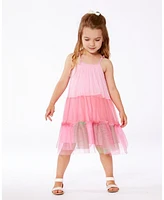 Deux par Big Girls Sleeveless Color Block Tulle Dress Pink And Green