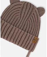 Deux par Baby Boys Knit Hat With Strings Taupe