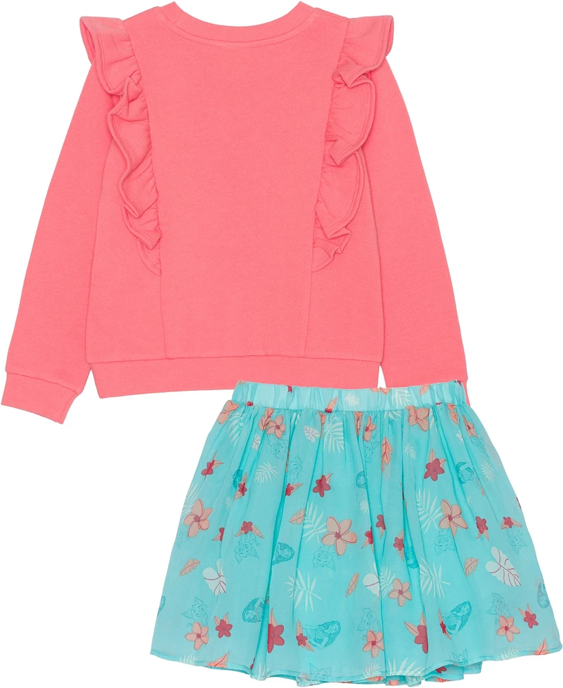 Disney Toddler and Little Girls 2-piece Moana Besties Long Sleeve Top Skirt Set