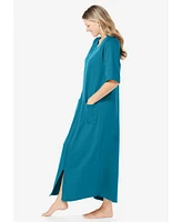 Dreams & Co. Plus Long French Terry Zip-Front Robe