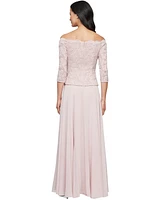 Alex Evenings Women's Off-The-Shoulder Mixed-Media Gown