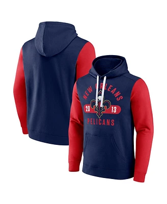 Fanatics Men's Navy/Red New Orleans Pelicans Attack Colorblock Pullover Hoodie