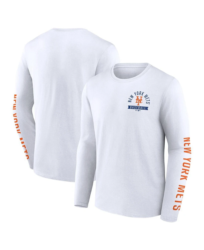 Fanatics Men's White New York Mets Press Box Long Sleeve T-Shirt