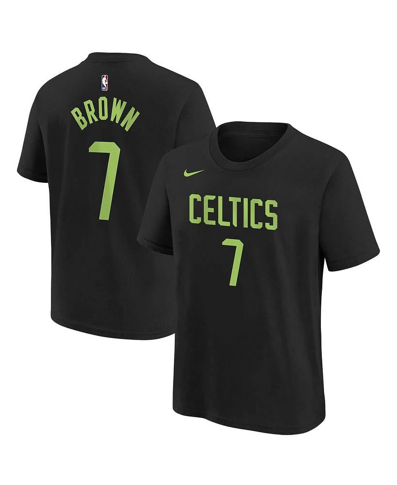 Nike Big Boys and Girls Jaylen Brown Black Boston Celtics 2024/25 City Edition Name Number T-Shirt