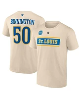 Fanatics Men's Jordan Binnington Cream St. Louis Blues 2025 Nhl Winter Classic Authentic Stack Name Number T-Shirt