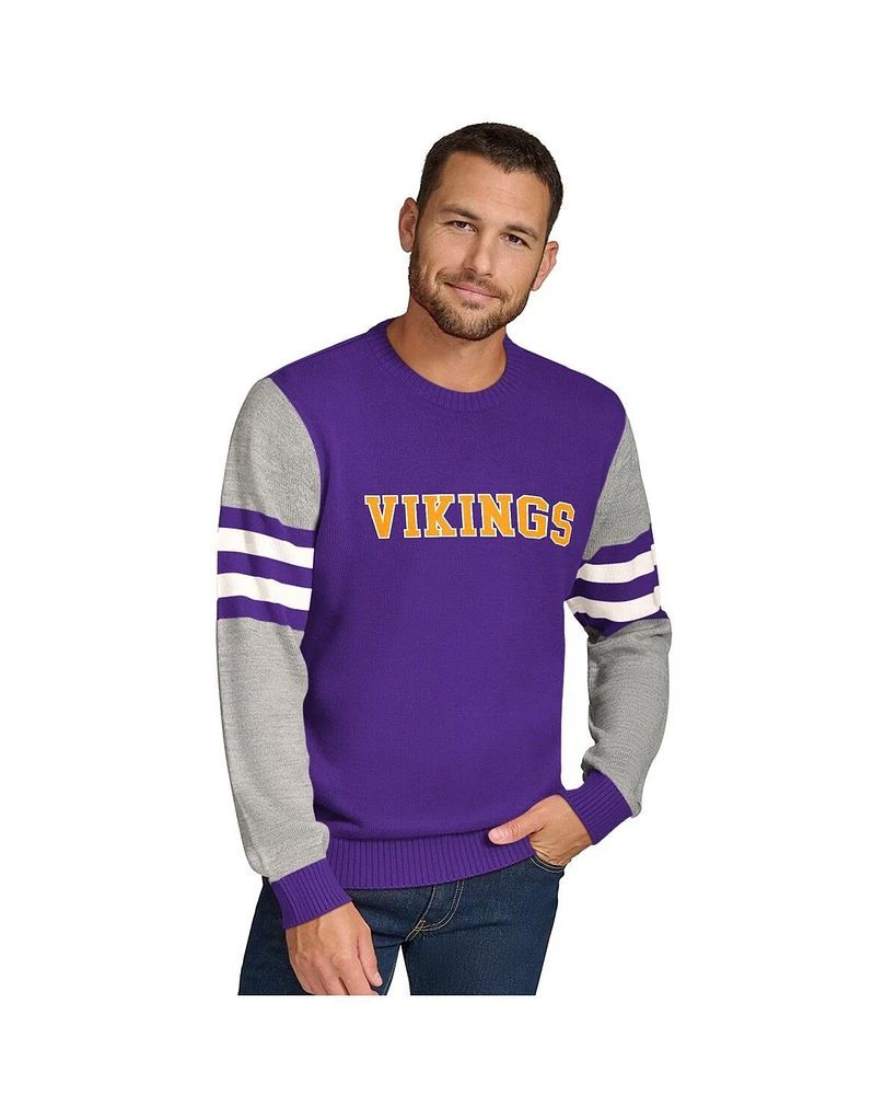 Tommy Hilfiger Men's Purple/Heather Gray Minnesota Vikings Acrylic Crewneck Pullover Sweatshirt