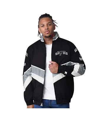 Starter Men's Black/Silver San Antonio Spurs Captain Oxford Full-Zip Jacket