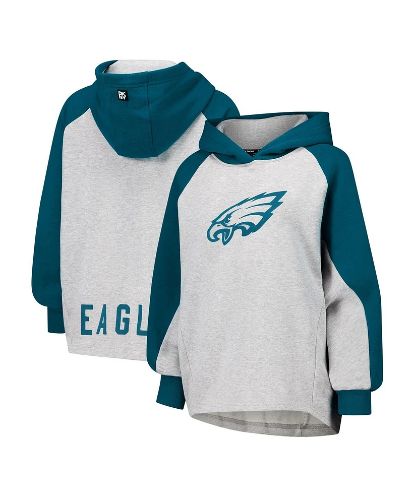 Dkny Women's Gray/Midnight Green Philadelphia Eagles Joy Cropped Raglan Pullover Hoodie