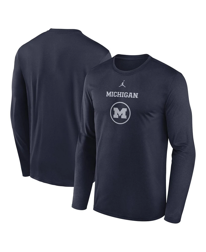 Jordan Men's Navy Michigan Wolverines 2024 On-Court Basketball Practice Legend Performance Long Sleeve T-Shirt