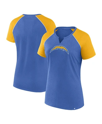 Fanatics Women's Powder Blue/Gold Los Angeles Chargers Glittered Primary Raglan T-Shirt