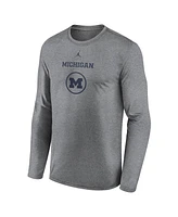 Jordan Men's Heather Gray Michigan Wolverines 2024 On-Court Basketball Practice Legend Performance Long Sleeve T-Shirt