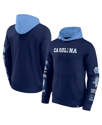 Fanatics Men's Navy/Light Blue North Carolina Tar Heels Color Block Badge Fleece Pullover Hoodie