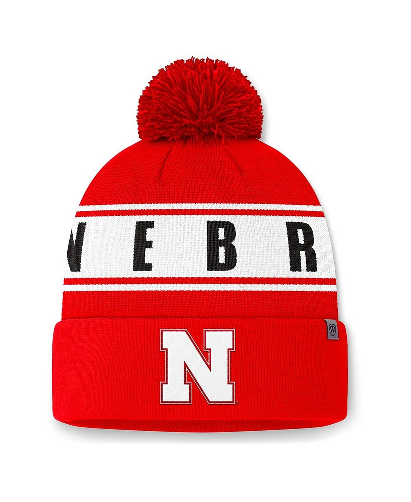 Top of the World Men's Scarlet Nebraska Huskers Slash Cuffed Knit Hat with Pom