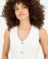 Bar Iii Petite V-Neck Button-Front Cropped Vest, Exclusively at Macy's