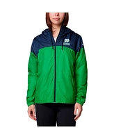 Columbia Women's Navy/Green Notre Dame Fighting Irish Flash Forward Full-Zip Hoodie Windbreaker Jacket