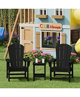 Kids 3-Piece Outdoor Hdpe Adirondack Chairs With Square Side Table Set