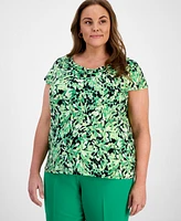 Kasper Plus Printed Cap-Sleeve Top