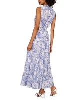 1.state Women's Ruffled Tie-Neck Tiered Maxi Dress