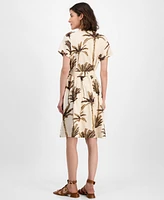 Nautica Jeans Women's Palm-Print Short-Sleeve Shirtdress