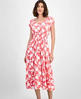 Tommy Hilfiger Women's Riviera Floral Bubble-Sleeve Midi Dress