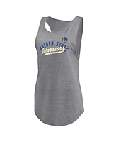 Fanatics Women's Heathered Gray Golden State Warriors Quality Time Open Scoop Neck Tri-Blend Tank Top