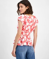 Tommy Hilfiger Women's Riviera Floral Bubble-Sleeve Peplum Top