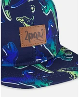 Deux par Deux Baby Boys Printed Cap Blue And Green Dino On Navy