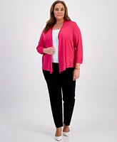 Kasper Plus 3/4-Sleeve A-Line Cardigan