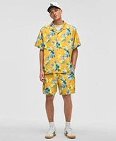 Mode Of One Mens Blurred Floral Relaxed Fit Shiny Twill Camp Shirt Relaxed Fit 6 1 2 Shiny Twill Shorts Exclusively At Macys