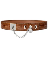 Lauren Ralph Croc-Embossed Chain Padlock Wide Belt