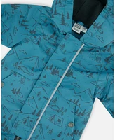 Deux par Baby Boys Printed Mid-Season One-Piece Outerwear With Hat Blue And Gray