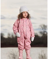 Deux par Baby Girls Printed Mid-Season One-Piece Outerwear With Hat Small White Flowers On Pale Pink