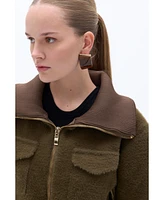 Nocturne Women's Wide Collar Zipper Detailed Knitwear Cardigan