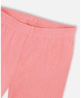 Deux par Big Girls Flat Back Rib Leggings Coral Pink