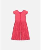 Deux par Toddler Girls Bi-Material Pleated Wide Leg Jumpsuit Candy Pink - Toddler|Child