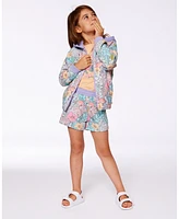 Deux par Toddler Girls Printed French Terry Hoodie Cardigan Lilac Tropical And Pink Flamingos - Toddler|Child