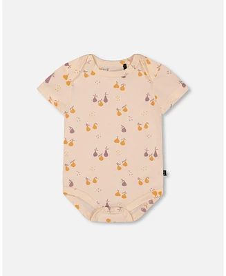 Deux par Baby Girls Cotton Onesie Peach Printed Pears