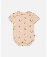 Deux par Baby Girls Cotton Onesie Peach Printed Pears