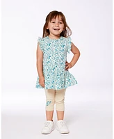 Deux par Big Girls Printed Organic Cotton Tunic Top Small Turquoise Flowers