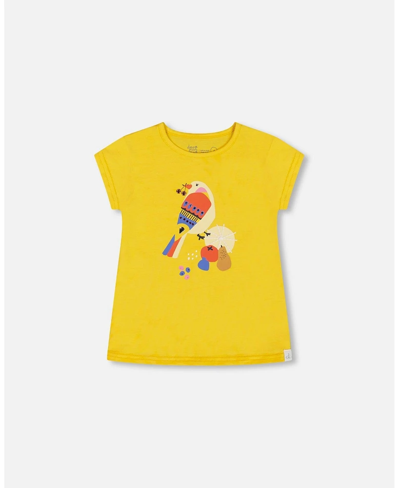 Deux par Big Girls Organic Cotton Tee Yellow And Birds