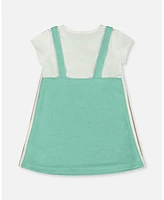 Deux par Baby Girls Terry Cloth Dress Turquoise And Off-White