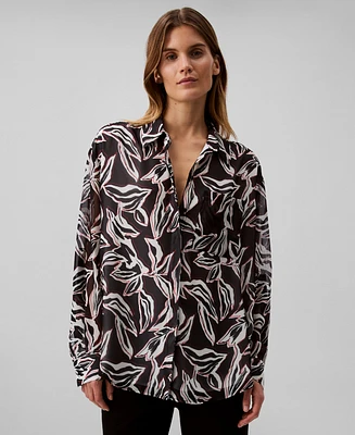 Calvin Klein Women's Printed Classic Button-Front Shirt