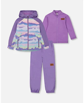 Deux par Deux Big Girls 3-In-1 Mid-Season Outerwear Set With Printed Jacket Mauve And Blue