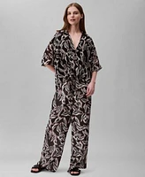 Calvin Klein Womens Printed Chiffon Wrap Top Pull On Pants