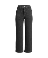 Lands' End Women's Plus Soft Denim High Rise Wide Leg Patch Pocket Crop Jeans