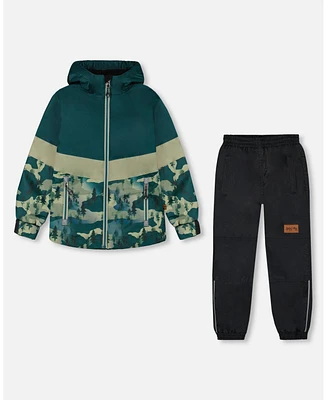 Deux par Big Boys Colorblock Printed Two-Piece Mid-Season Outerwear Set Forest Green With Black Pines