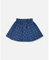 Deux par Big Girls Printed Chambray Skort Navy Blue And White Hearts