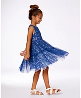 Deux par Baby Girls Printed Tiered Dress Blue With Daisy Print